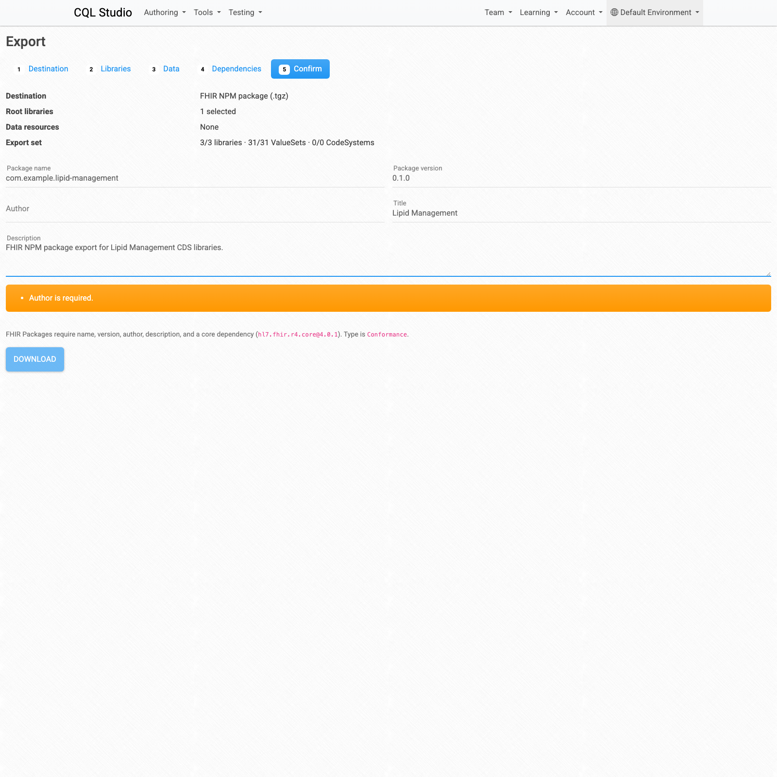 CQL Studio Export Wizard NPM Package