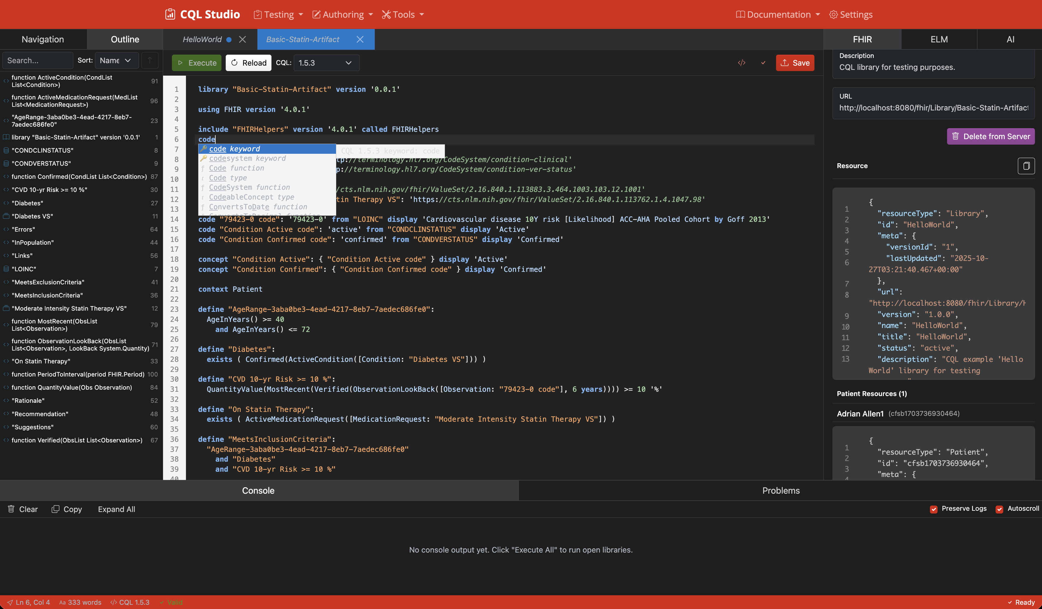 CQL Studio IDE Outline