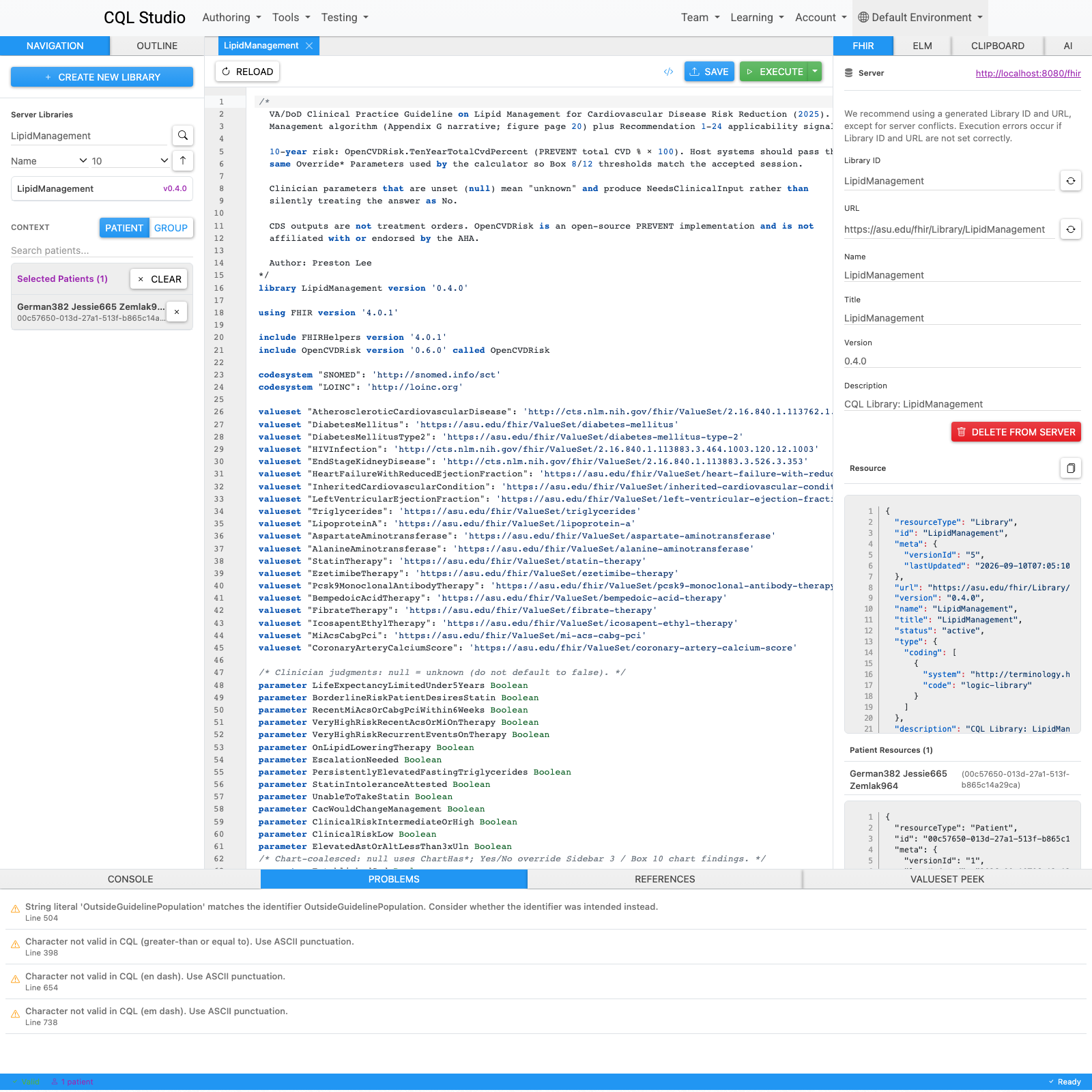 CQL Studio IDE Patient Context