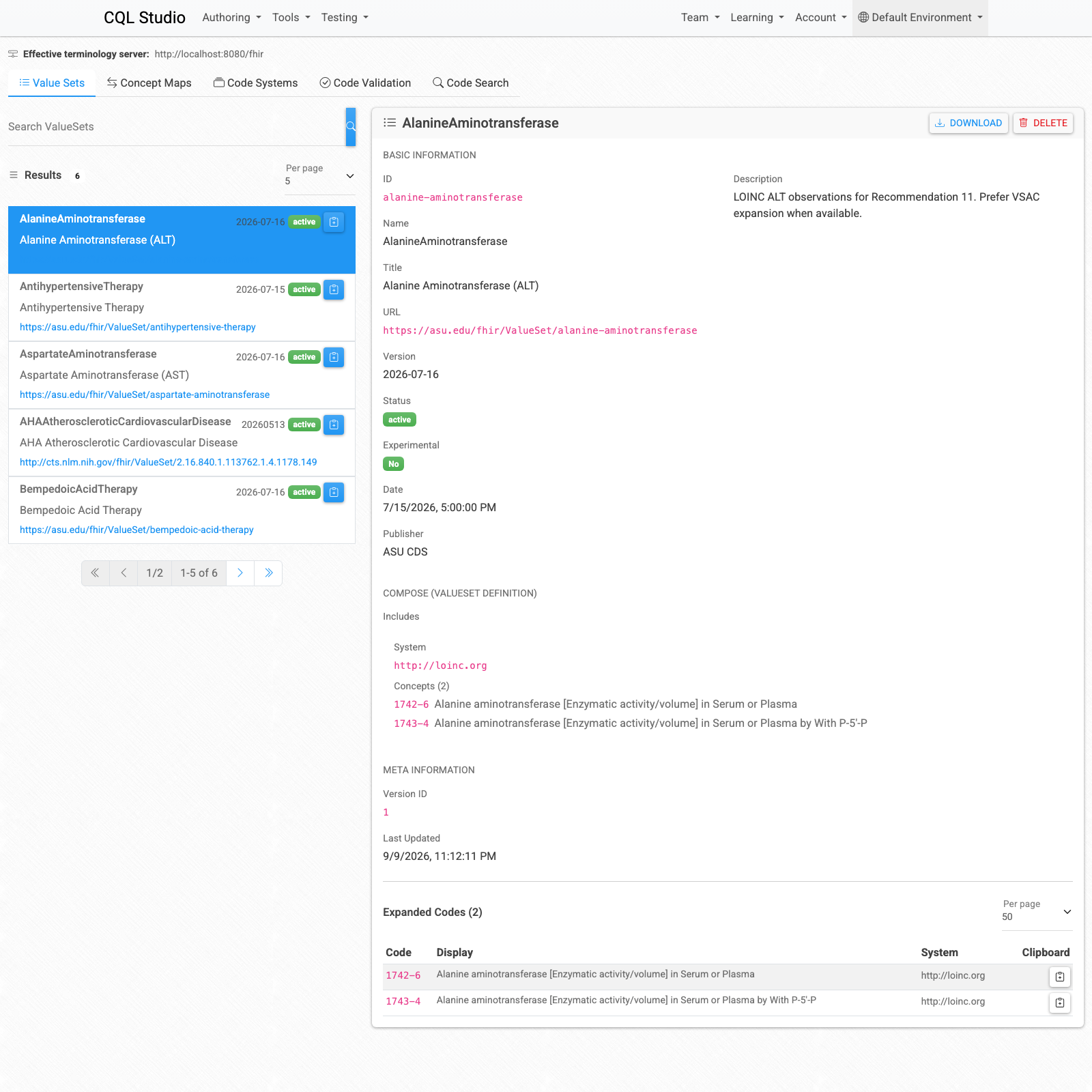 CQL Studio Terminology Browser