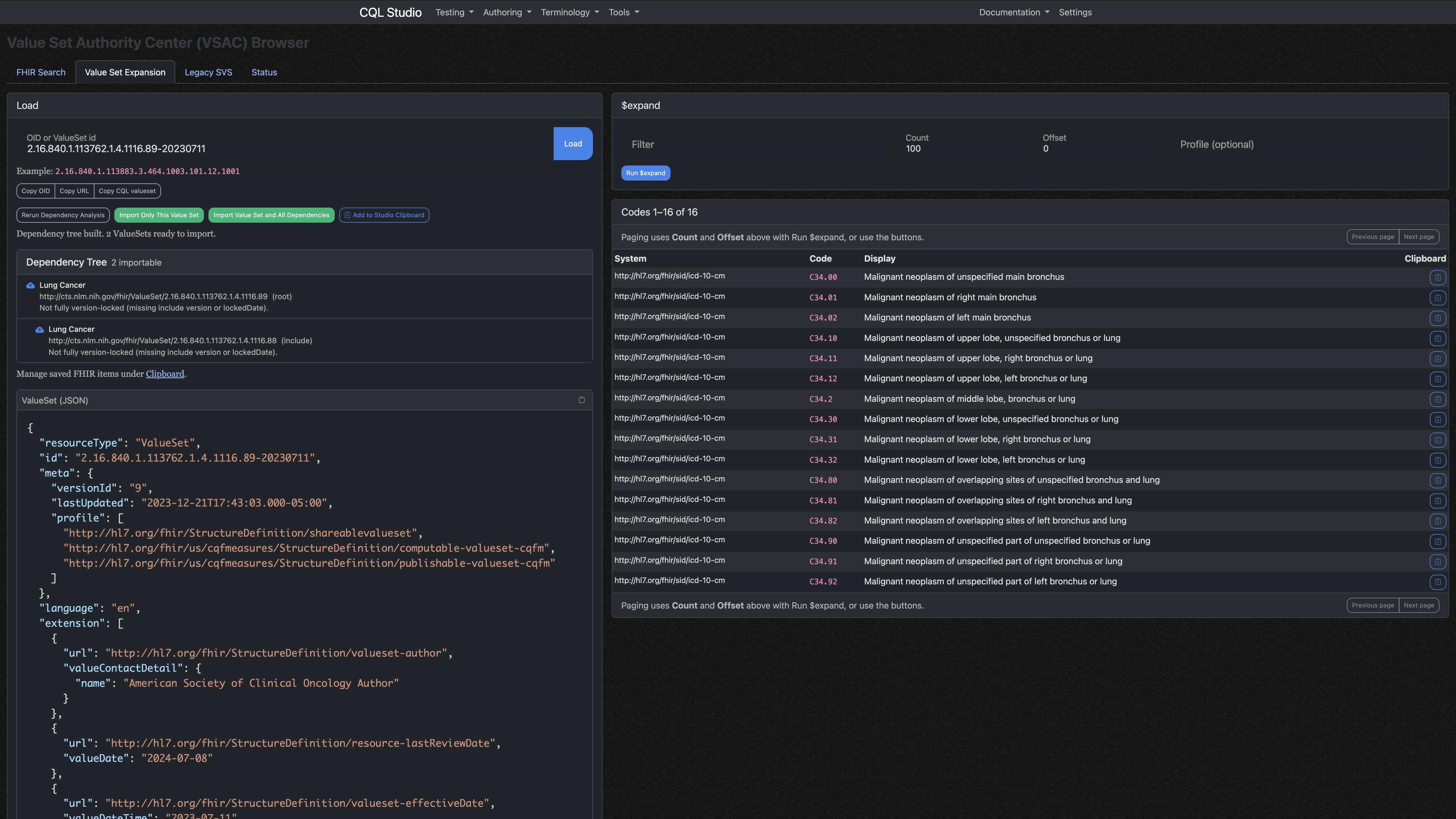 CQL Studio Terminology Search and Import